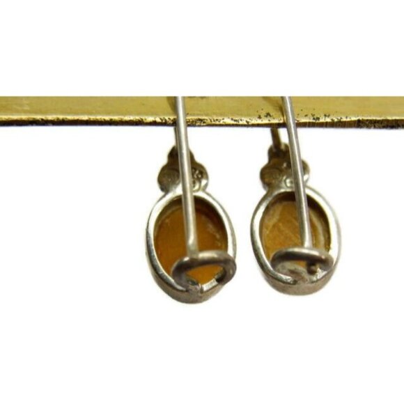 925 Tiger Eye Earrings Hook Drop Dangle Sterling Silver Vintage Patina - Picture 7 of 8